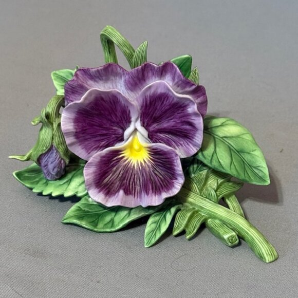 Vintage Lenox Porcelain Flower Figurine Capodimonte Gift Purple Pansy Antique